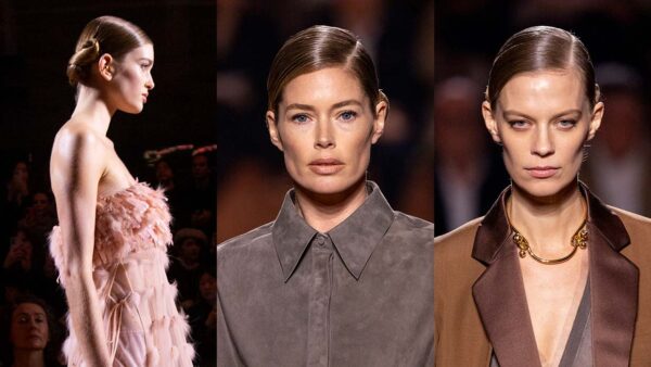 Wet looks en knotjes voor de kapsels bij Fendi voor winter 2025 2026. Photo courtesy of Fendi